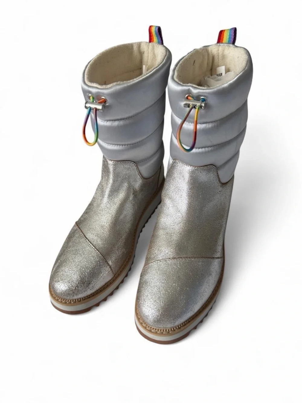 Toms Silver Metallic Quilted Rainbow-Accent Winter Boots